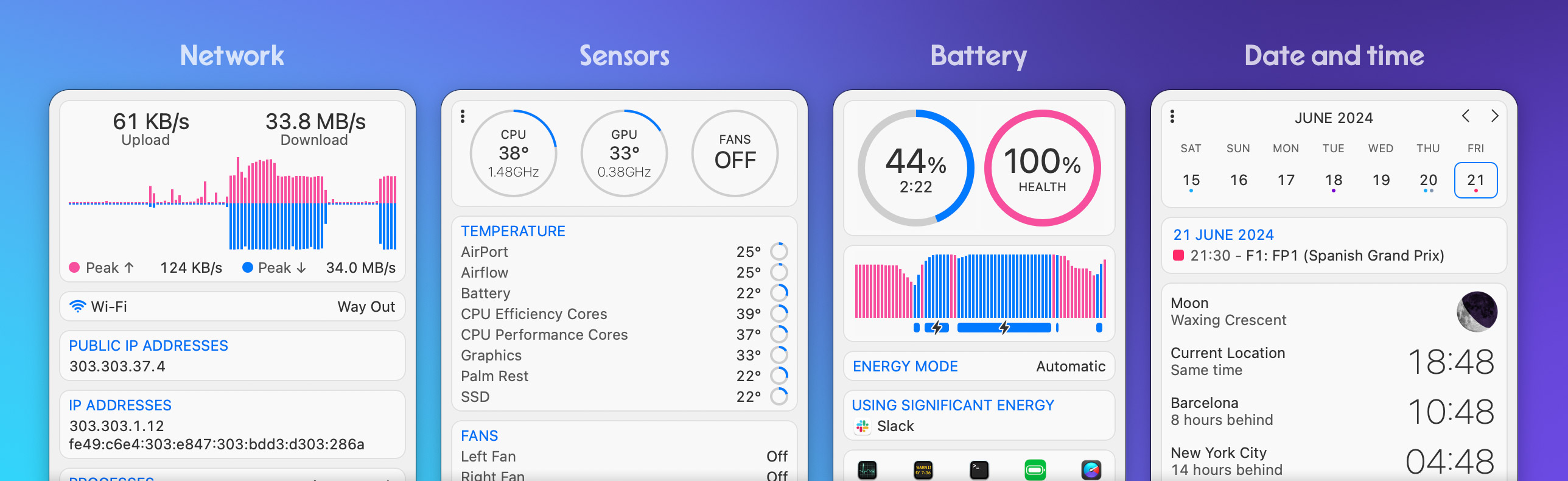 iStat Menus 7 選單列與下拉選單展示